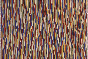 Flat Weave Kilim, Antique, Navaho, Vintage, Handmade, Modern Kilim Red Blue Hand-Woven Rectangle 100% Wool Area Rug 5 x 7